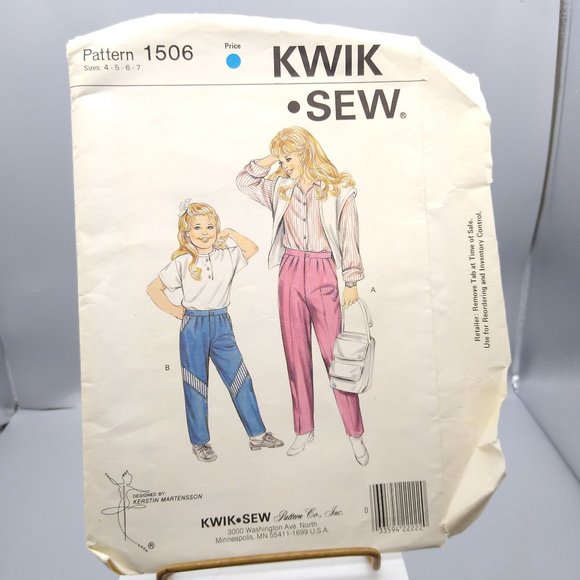 Vintage Sewing PATTERN 1506, Kwik Sew 1985 Girls Pants, Child Size 4 5 6 7 - Picture 1 of 2
